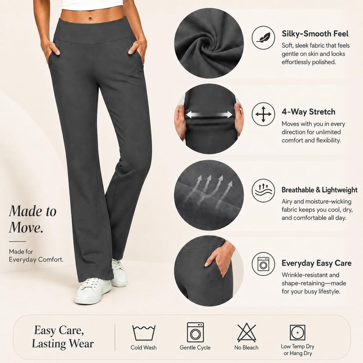 Womens High Waisted Dress Pants Elastic Waist Office Work Trousers