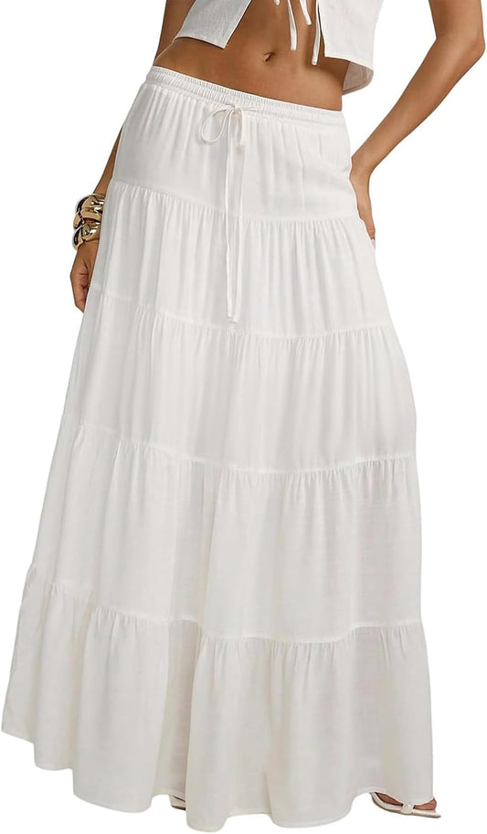 Maxi Skirts for Women Boho Flowy Tiered Elastic Waist A Line Long Skirts