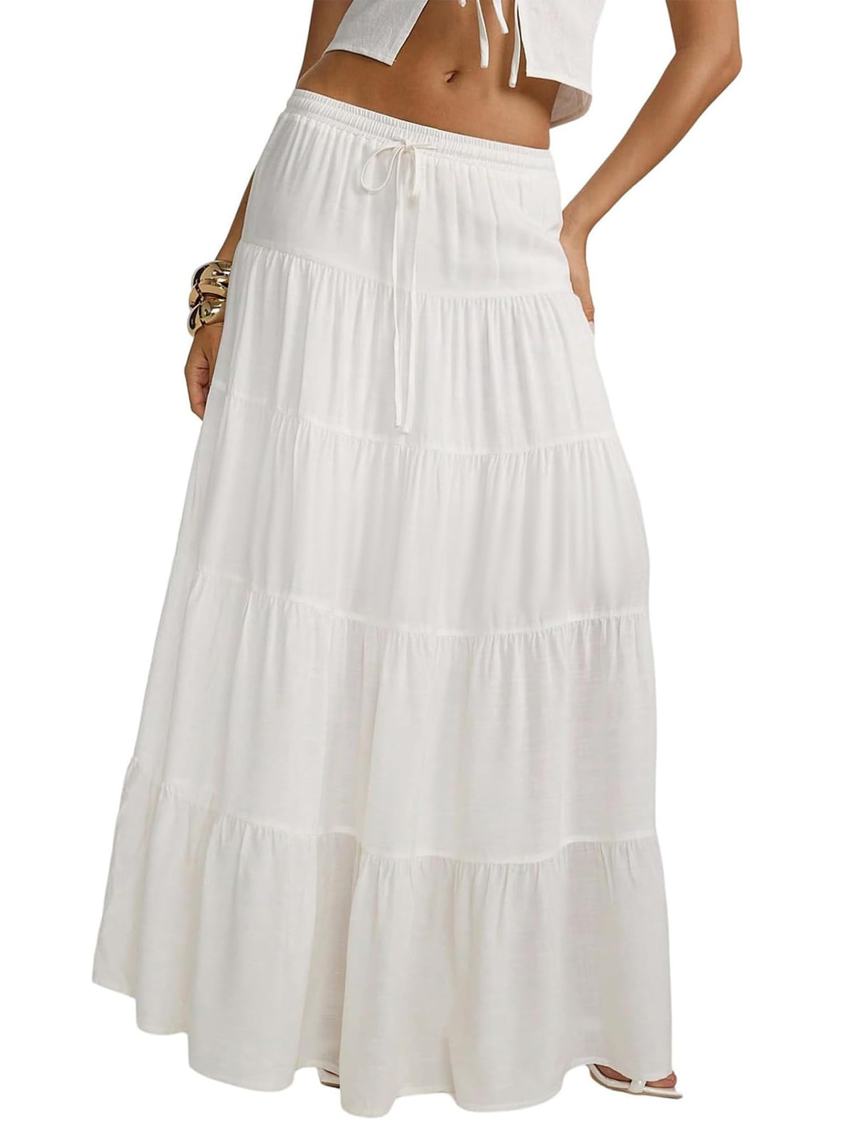 Maxi Skirts for Women Boho Flowy Tiered Elastic Waist A Line Long Skirts