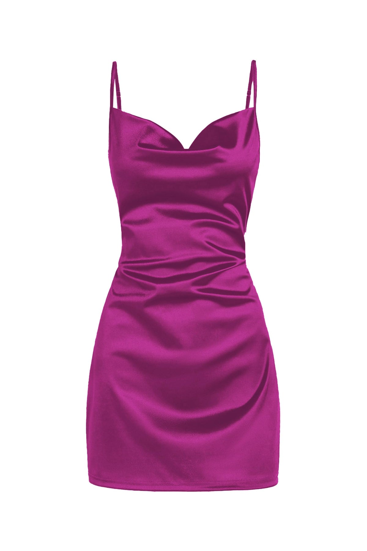 ZAFUL Women Satin Cowl Neck Spaghetti Strap Mini Slip Cocktail Dress