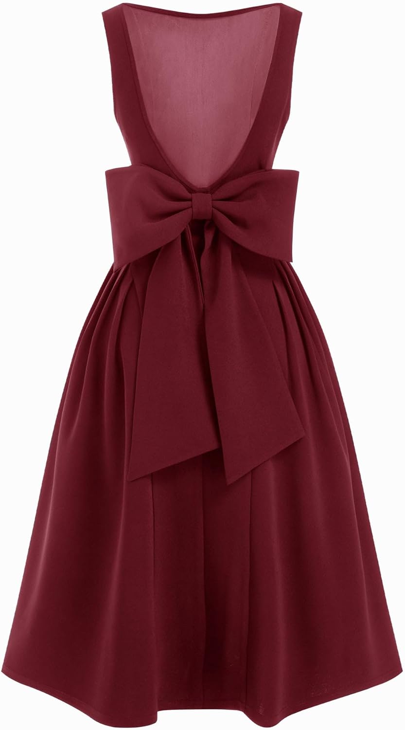 CIDER Midi Cocktail Dress with Pockets Bow Back Party Dress