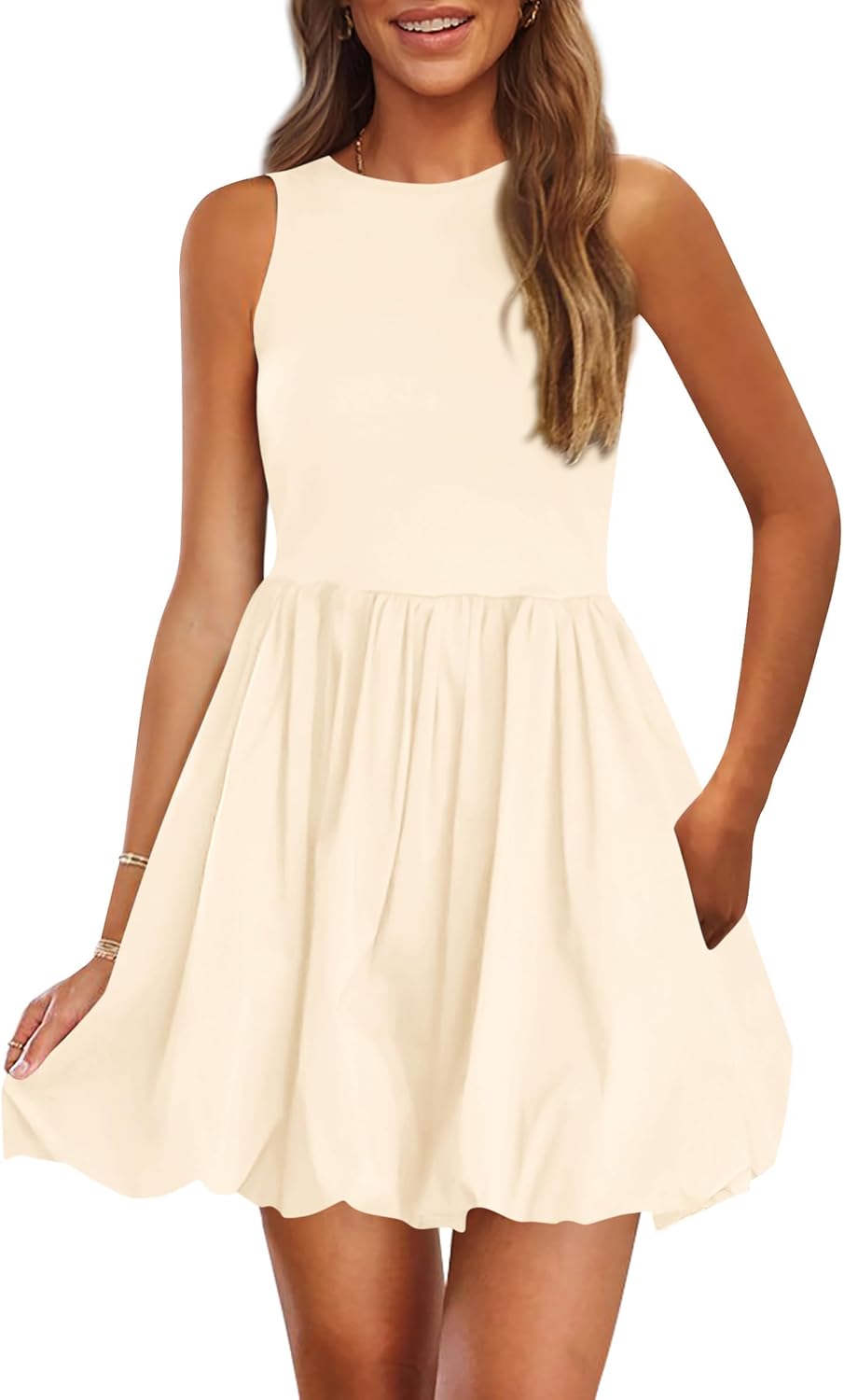 PRETTYGARDEN Womens Summer Bubble Sleeveless Mini Dress