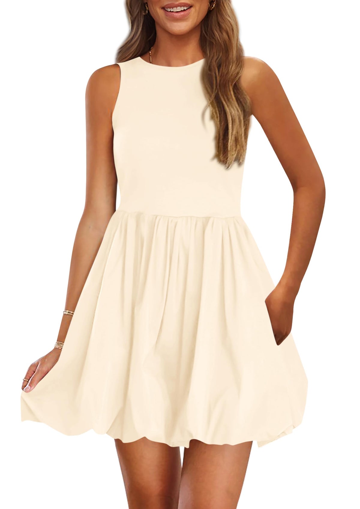 PRETTYGARDEN Womens Summer Bubble Sleeveless Mini Dress