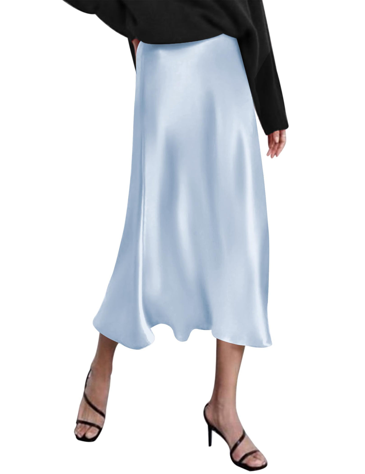 Zeagoo Skirts for Women High Waist Skirt Elegant Midi Skirt Satin