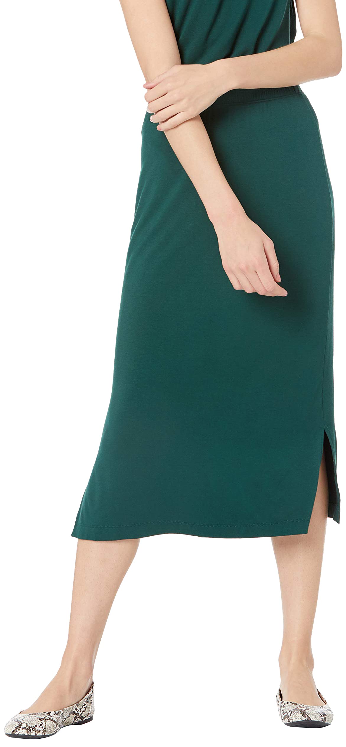 Amazon Essentials Women's Pull-On Knit Midi Skirt with Elastic Waist, Slits