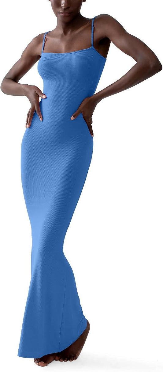 PUMIEY Women's Soft Lounge Long Slip Dress Sexy Sleeveless Backless Bodycon Maxi Dresses for Women