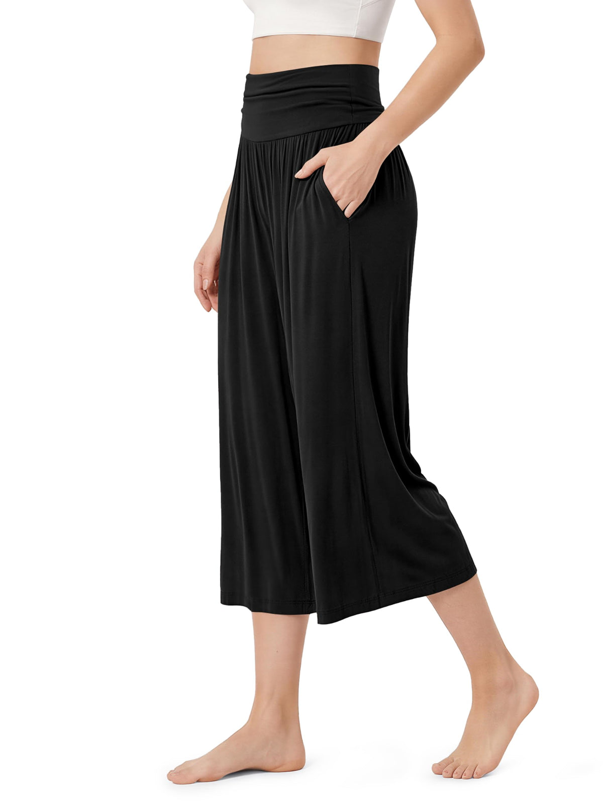 ODODOS Women's Wide Leg Palazzo Lounge Cropped Pants with Pockets Light Weight Comfy Pajama Capri Pants-20/22"/ 24" Inseam