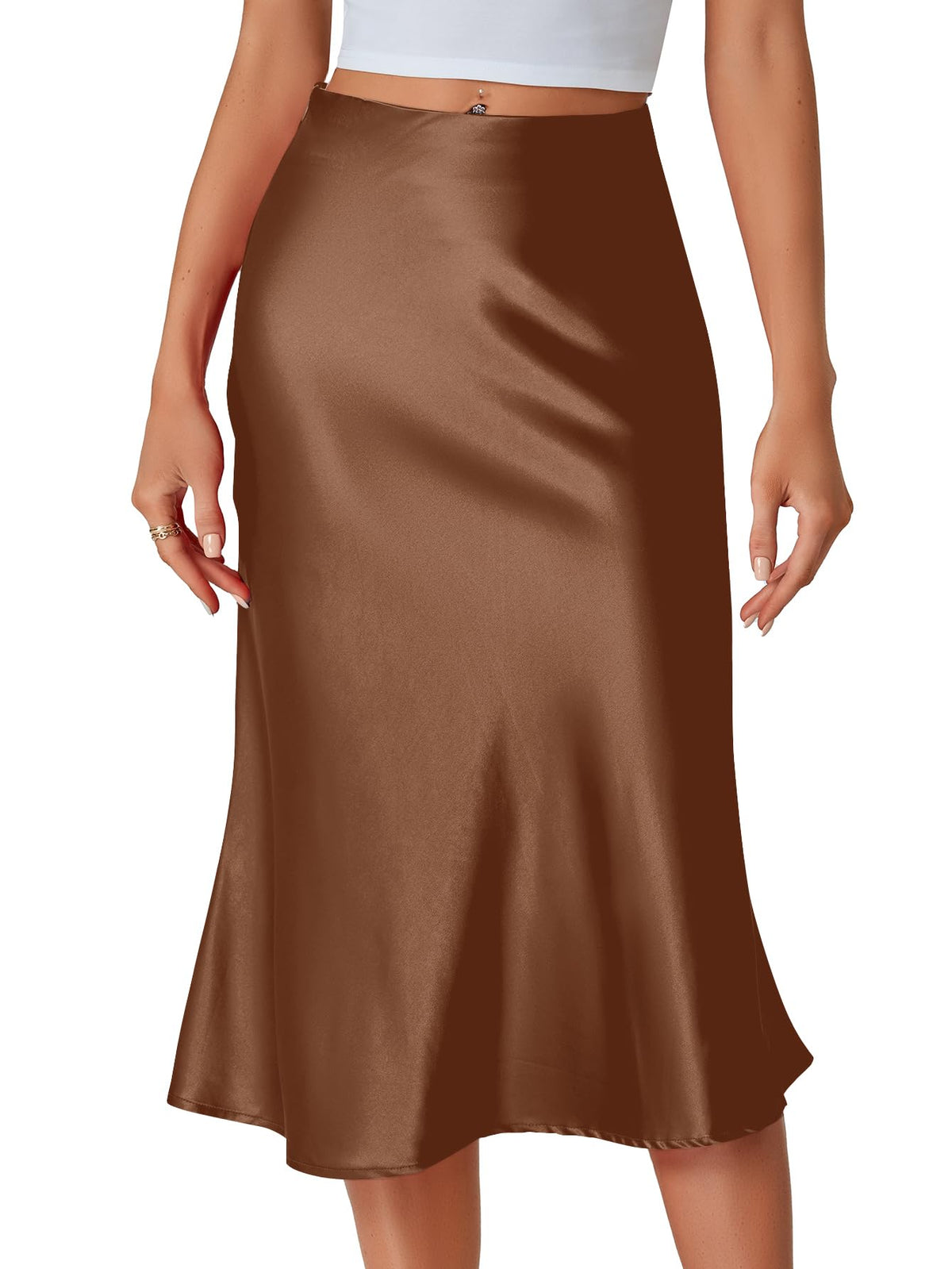 LYANER Women's Satin Silky Midi Skirt