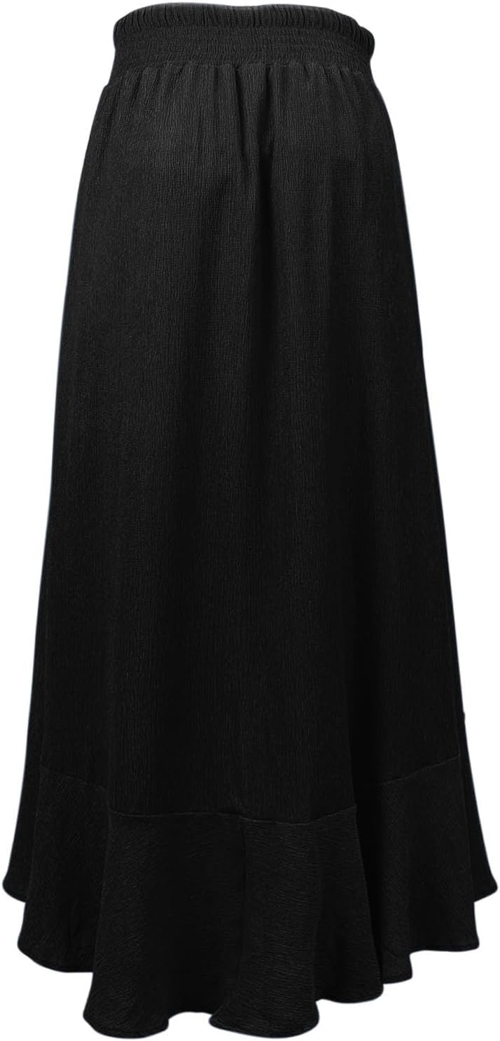 Minclouse Women's Elastic Tie Waist Button Down Maxi Skirts Casual Loose Flowy Swing Slit Front Dress