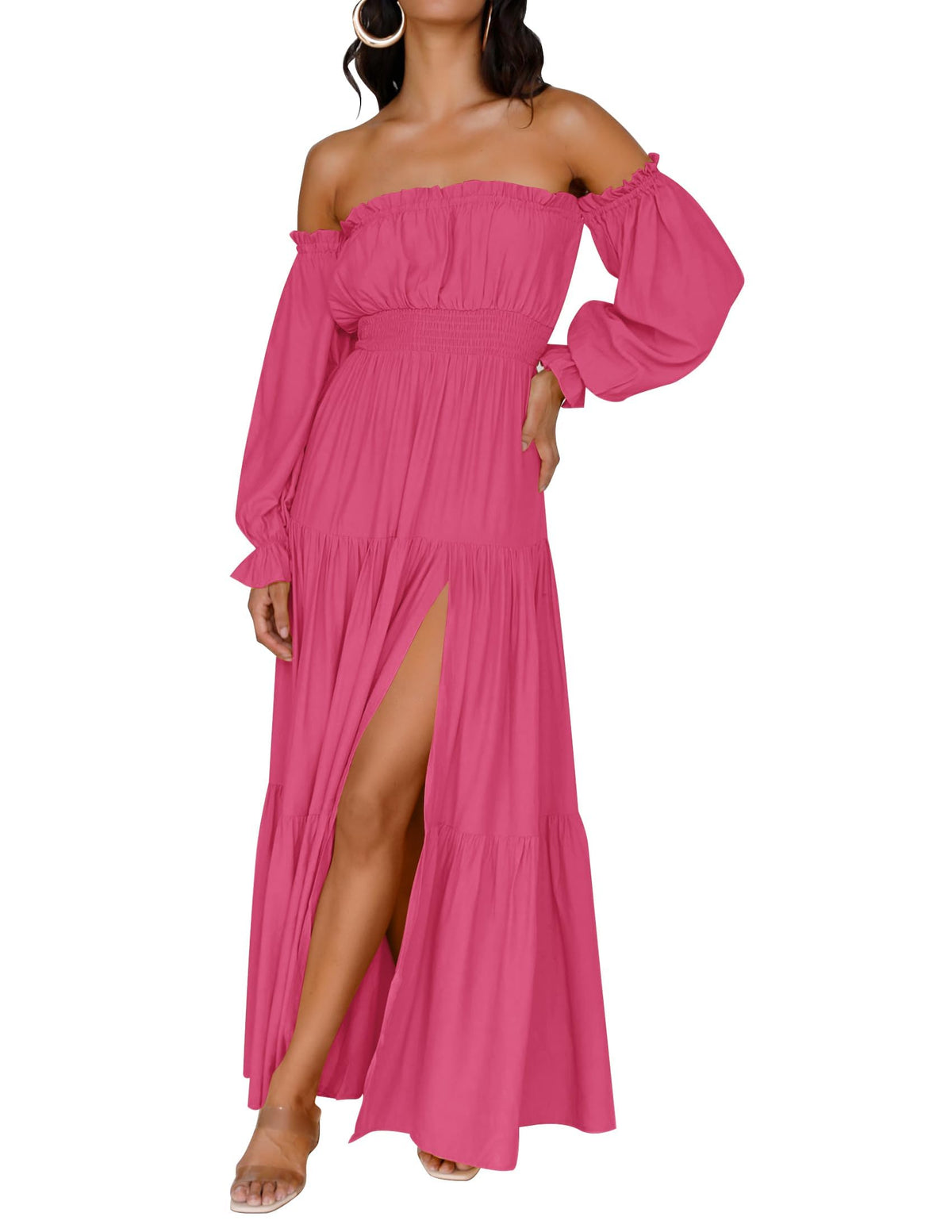 ZESICA Womens Fall Long Sleeve Boho Off Shoulder Maxi Dresses