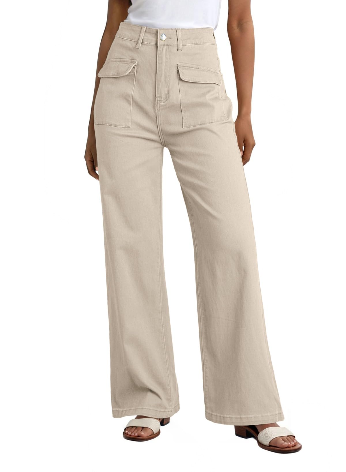 Dokotoo Women's Cargo Baggy Wide Leg High Waist Casual Stretch Pants