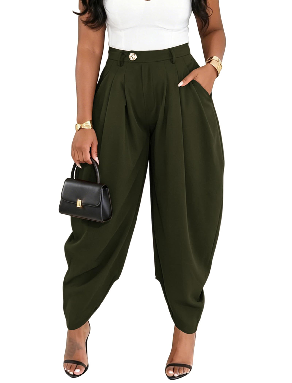 EDITCOZY Women Dress Pants Pleated Business Trouser Pant with Pockets