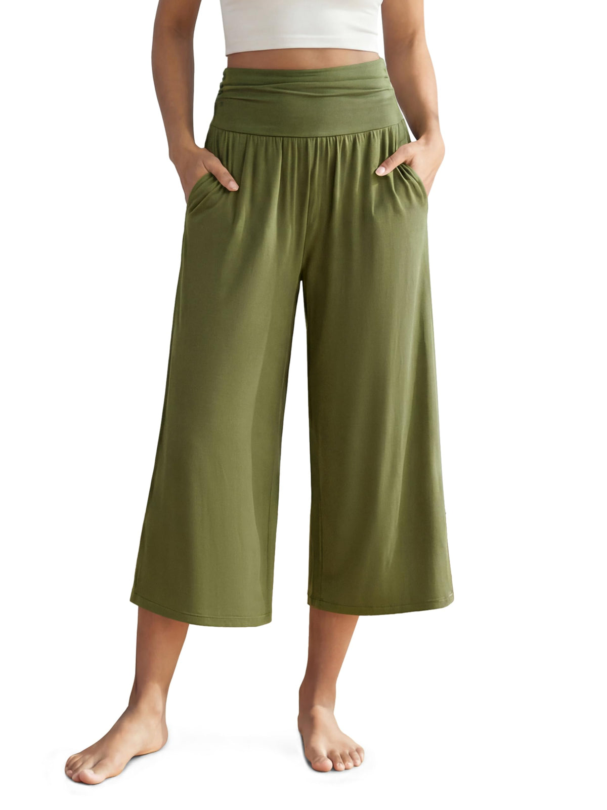 ODODOS Women's Wide Leg Palazzo Lounge Cropped Pants with Pockets Light Weight Comfy Pajama Capri Pants-20/22"/ 24" Inseam