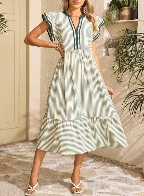 Dokotoo Womens Dresses 2026 V-Neck Cap Sleeve Empire Waist Dress