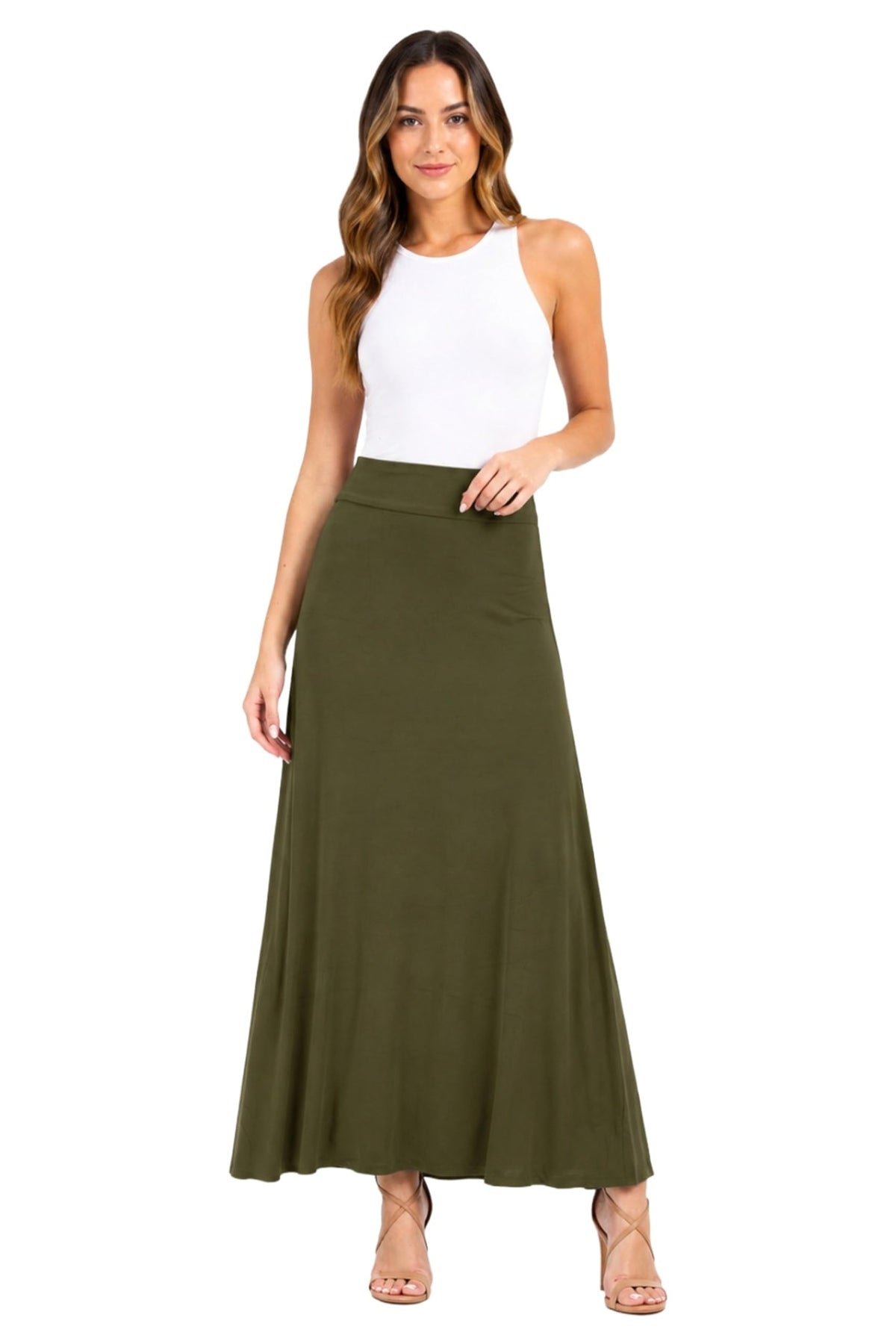 FashionJOA Women's Stretchy Flowy Maxi Skirt with Elastic Waistband for Comfort and Style