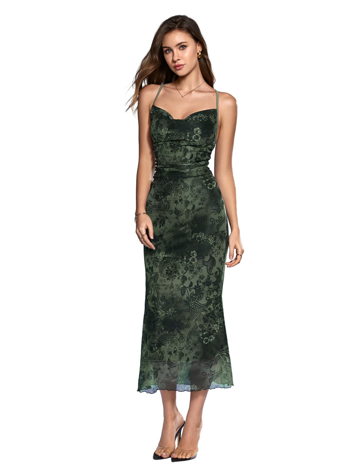 SOLY HUX Women's Floral Mesh Cami Dress Cocktail Wedding Guest Long Dresses