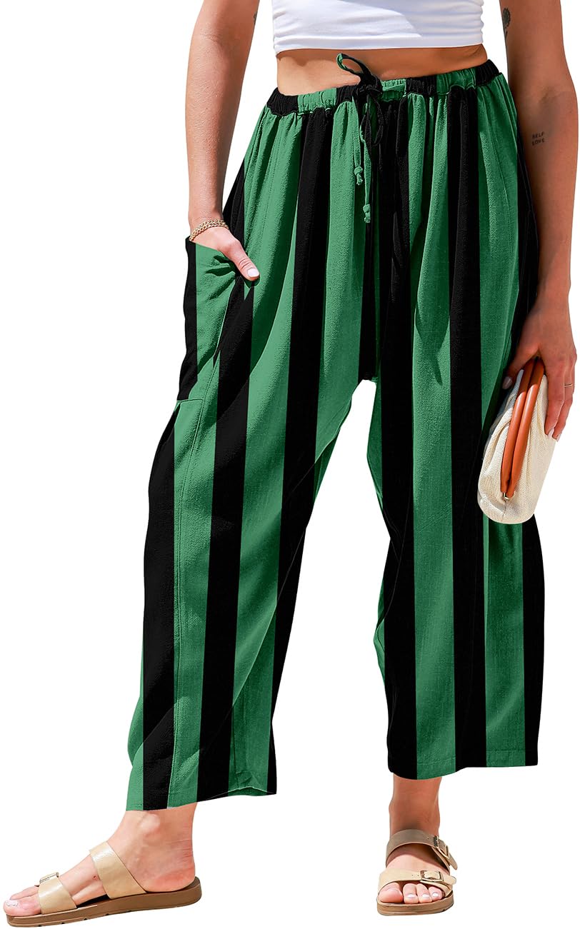 TARSE Womens Wide Leg Striped Linen Pants with Pocket