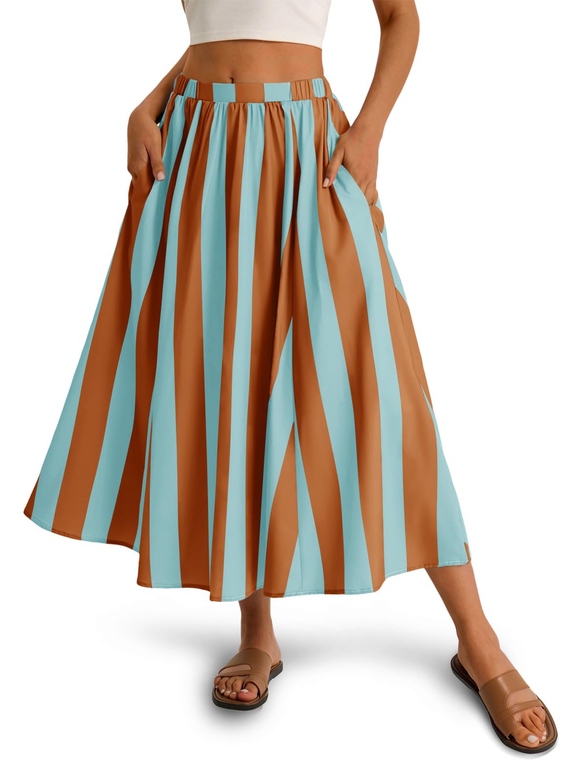 Cicy Bell Womens Summer Striped Maxi Skirts A-Line Beach Vacation Outfits