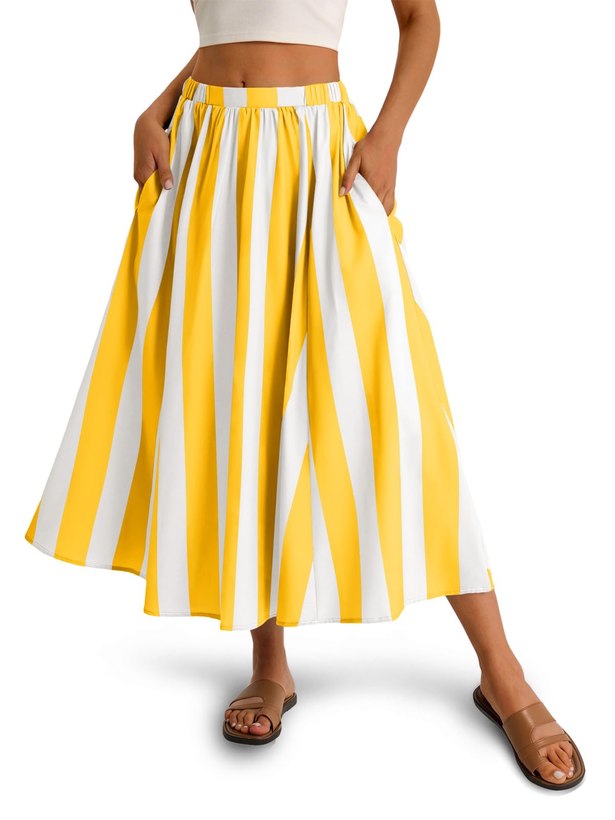 Cicy Bell Womens Summer Striped Maxi Skirts A-Line Beach Vacation Outfits