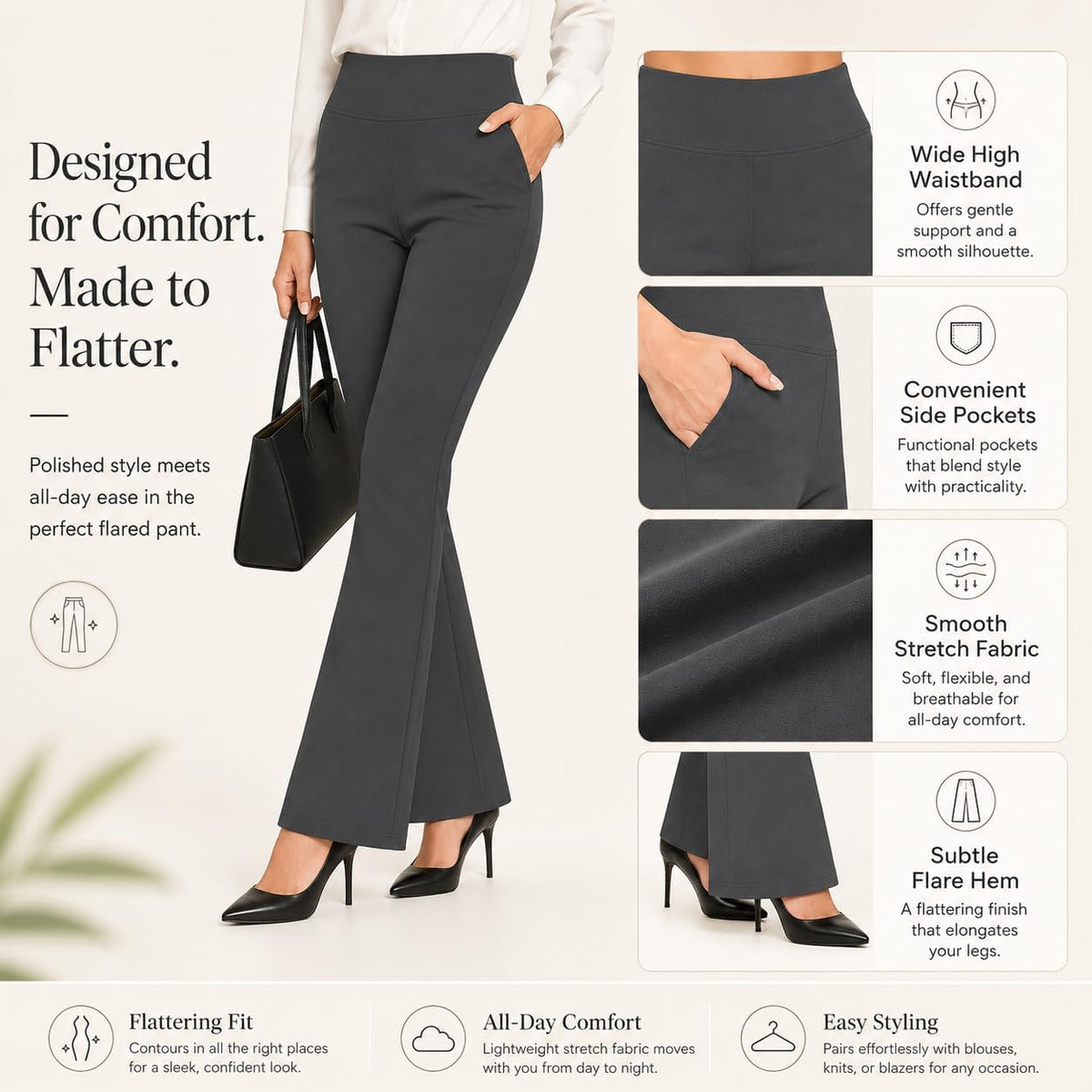Womens High Waisted Dress Pants Elastic Waist Office Work Trousers
