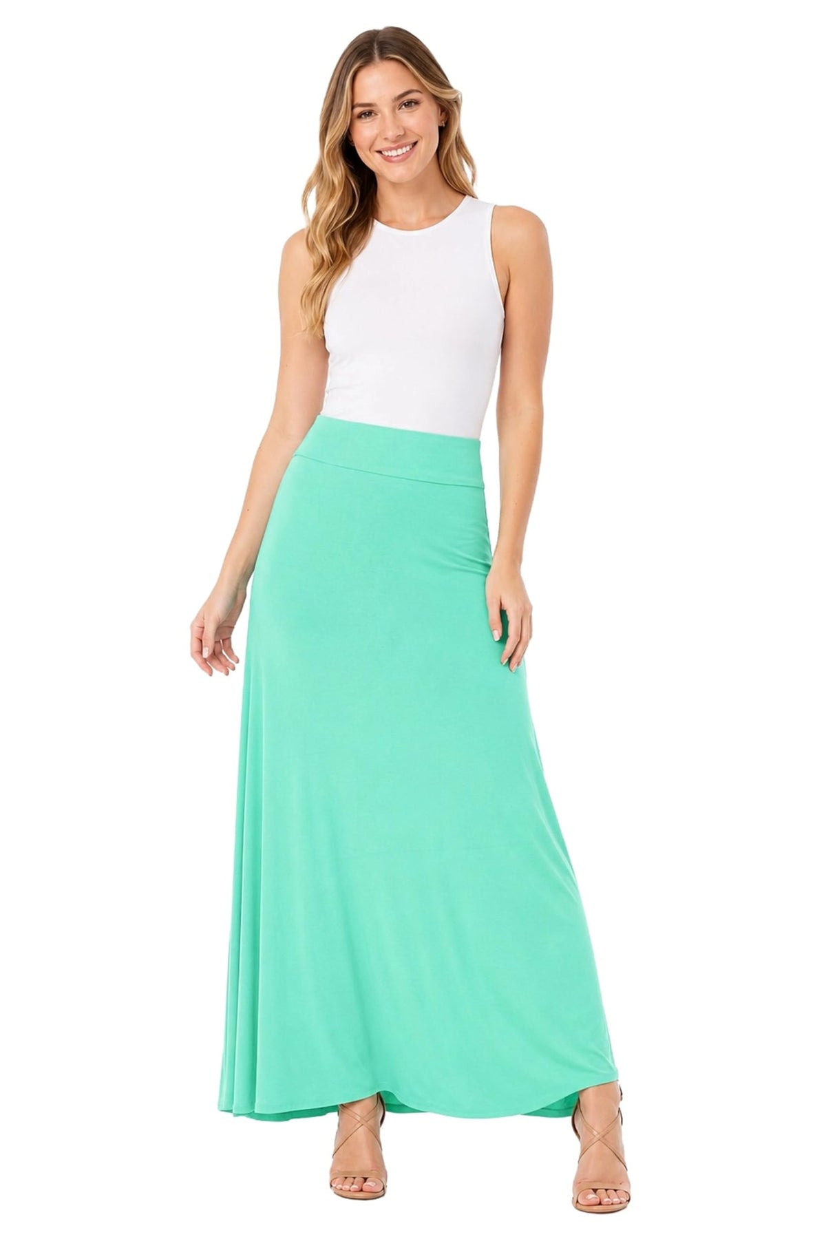 FashionJOA Women's Stretchy Flowy Maxi Skirt with Elastic Waistband for Comfort and Style