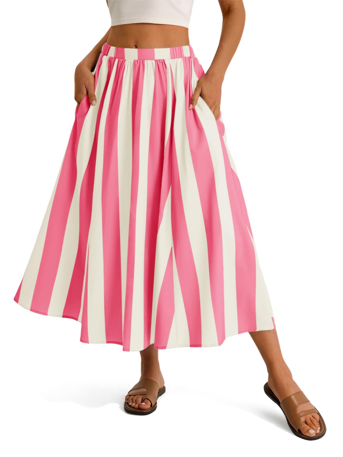 Cicy Bell Womens Summer Striped Maxi Skirts A-Line Beach Vacation Outfits