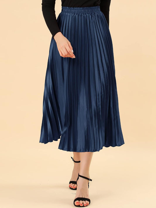 Allegra K Women Pleated Midi Skirt High Waisted Metallic Party Skirts