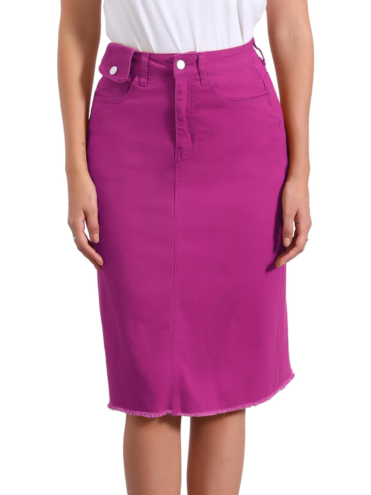 Allegra K Women's Casual Jean Skirt Raw Hem Stretch High Waist Denim Skirts