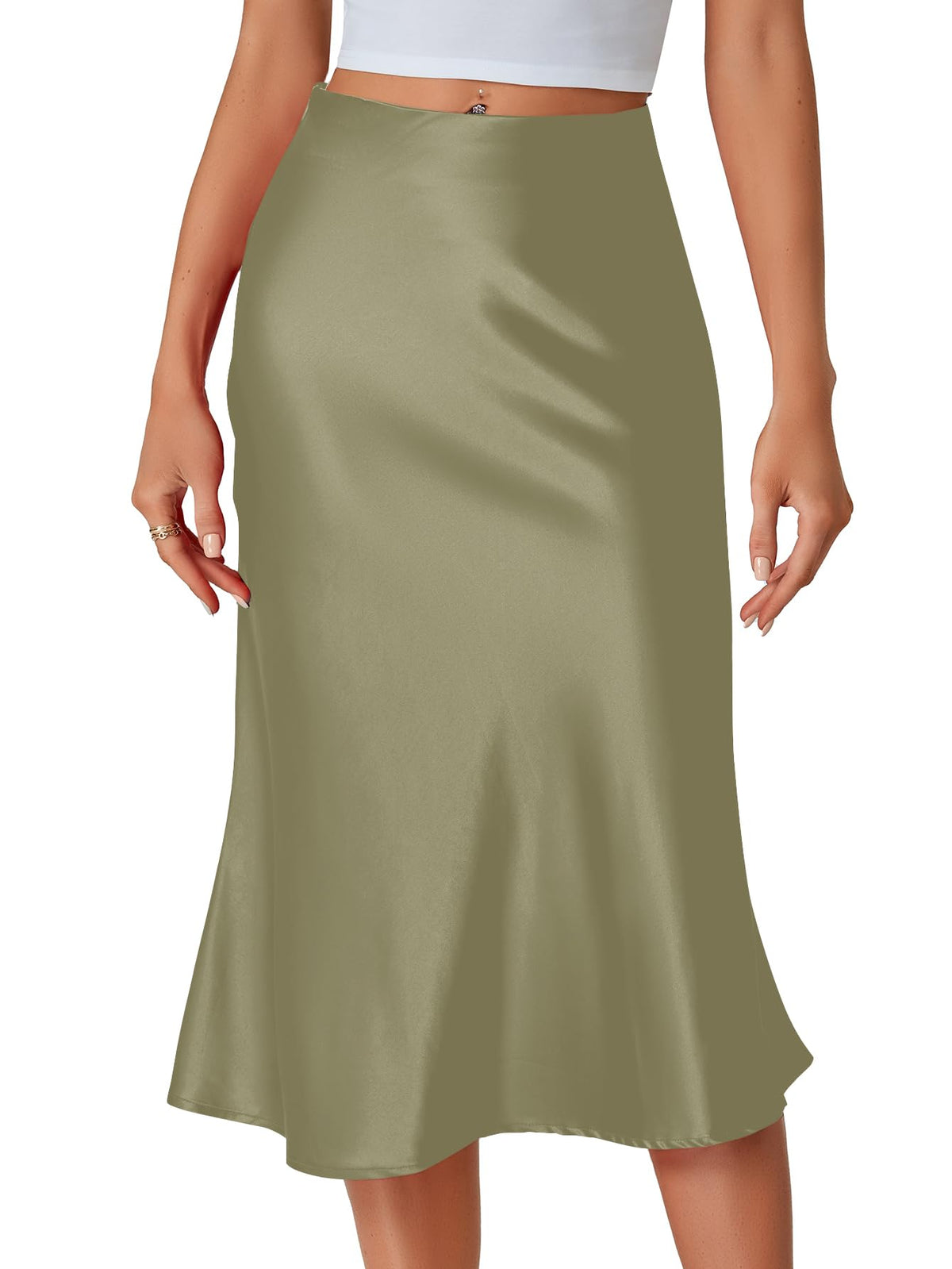 LYANER Women's Satin Silky Midi Skirt