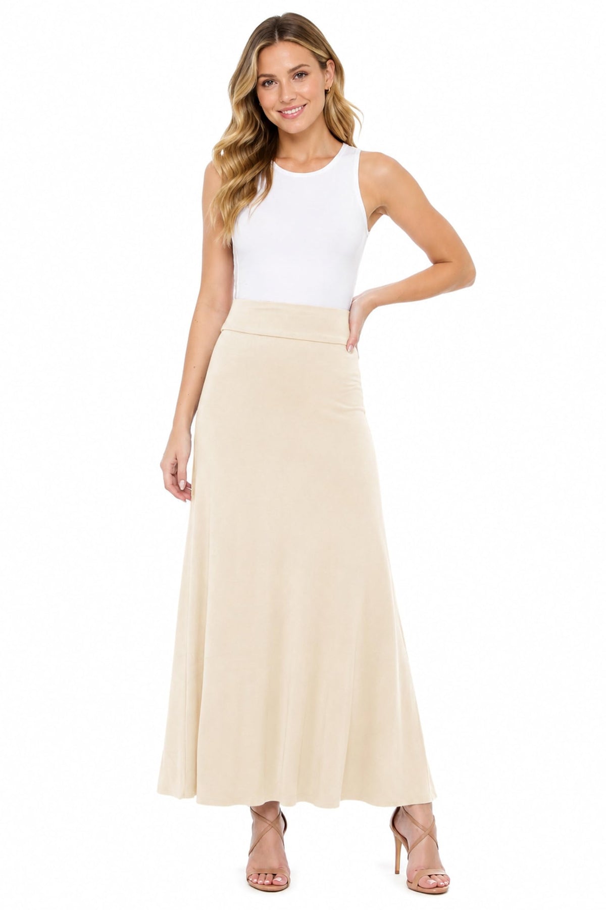FashionJOA Women's Stretchy Flowy Maxi Skirt with Elastic Waistband for Comfort and Style