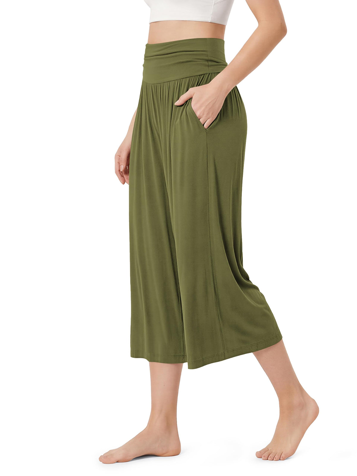 ODODOS Women's Wide Leg Palazzo Lounge Cropped Pants with Pockets Light Weight Comfy Pajama Capri Pants-20/22"/ 24" Inseam