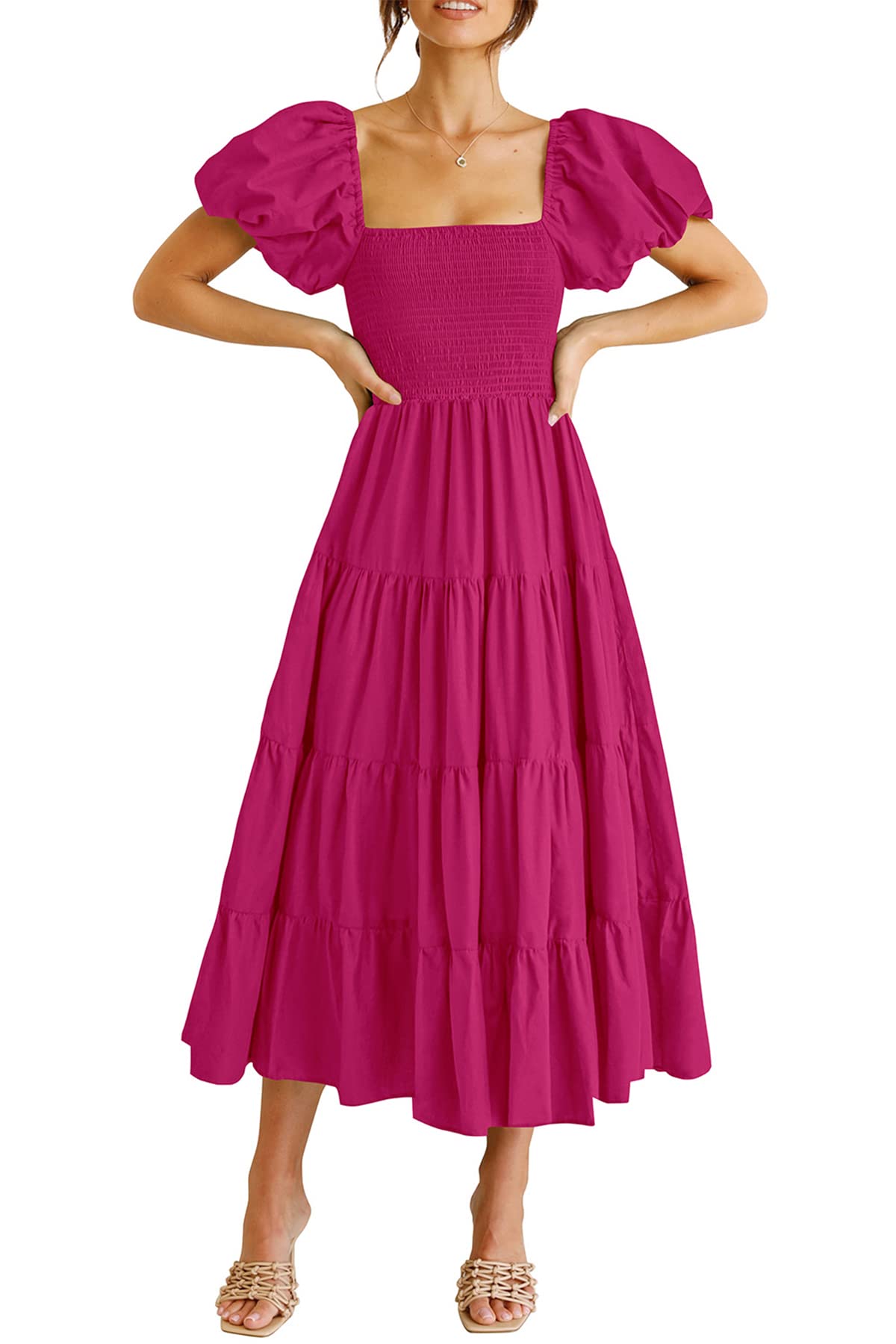 PRETTYGARDEN Women's Smocked Midi Wedding Guest Dress