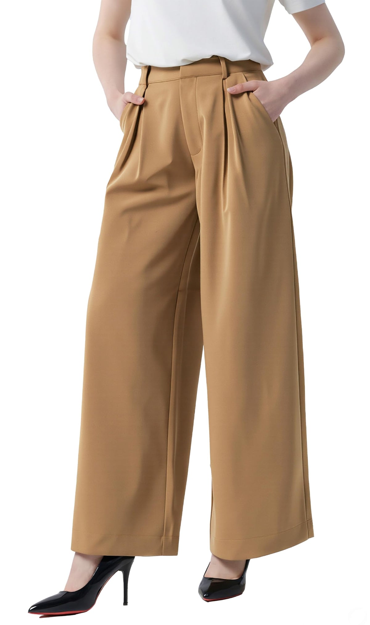 Tronjori Womens High Waist Casual Wide Leg Palazzo Business Pants