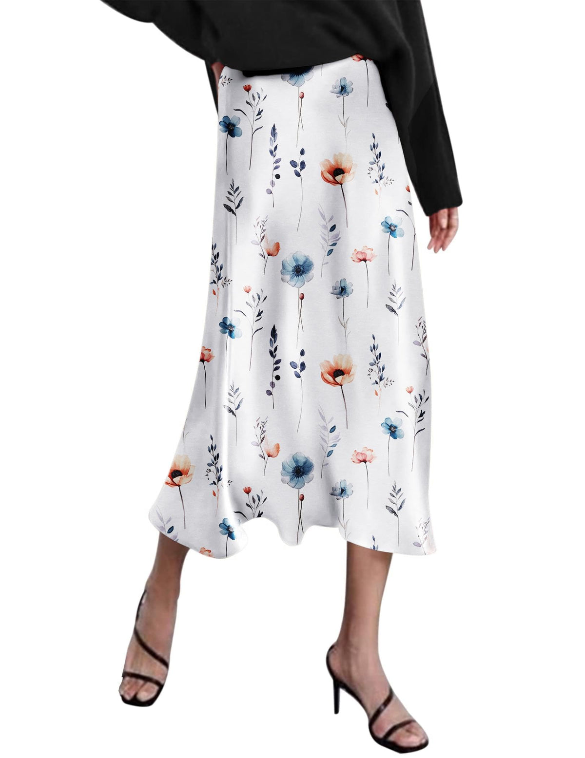Zeagoo Skirts for Women High Waist Skirt Elegant Midi Skirt Satin