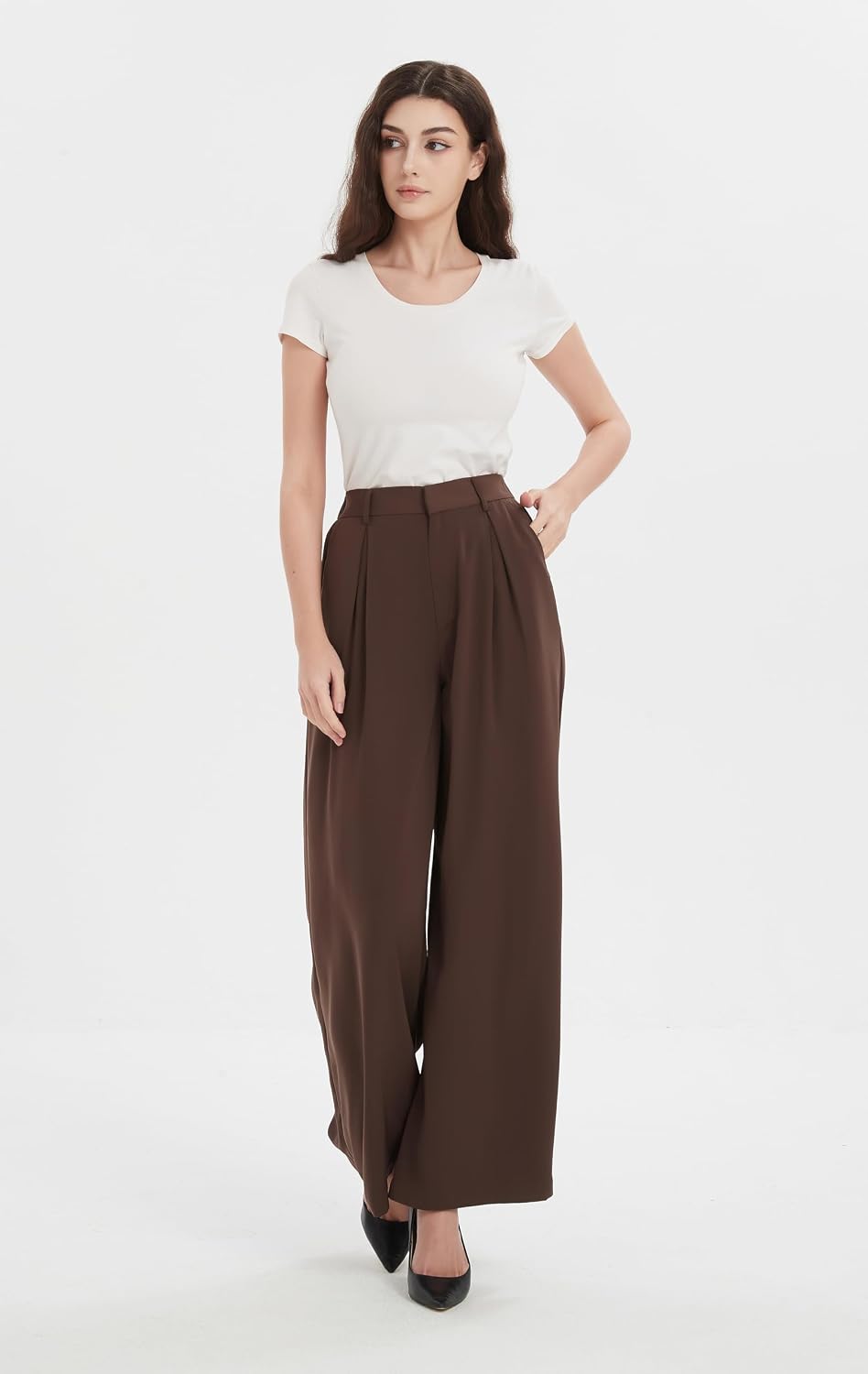 Tronjori Womens High Waist Casual Wide Leg Palazzo Business Pants