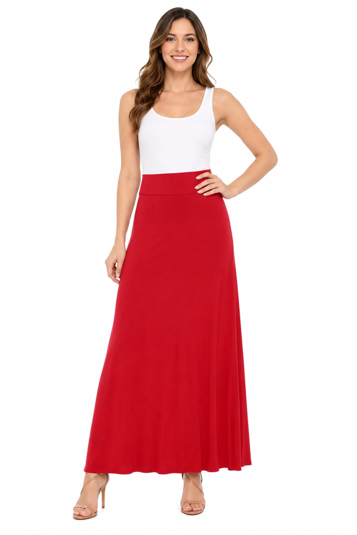 FashionJOA Women's Stretchy Flowy Maxi Skirt with Elastic Waistband for Comfort and Style