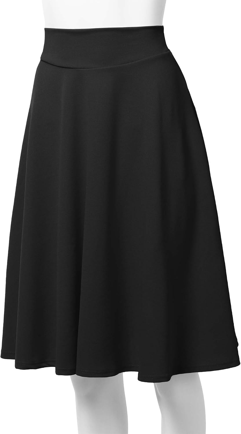 SSOULM A-Line Midi Skirt - Made in USA - Stretchy High Waisted Flare Skirts with Plus Size