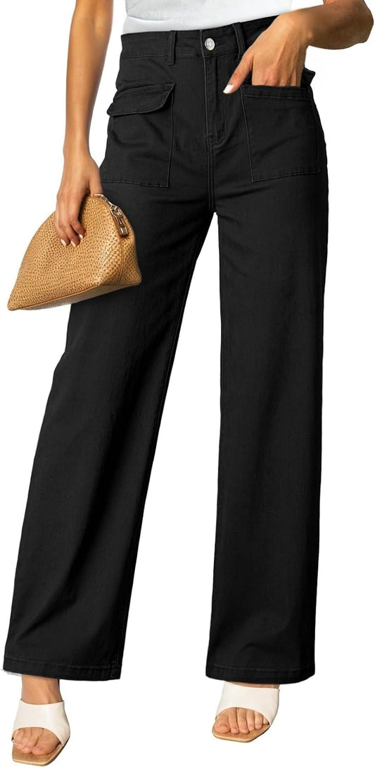 Dokotoo Women's Cargo Baggy Wide Leg High Waist Casual Stretch Pants