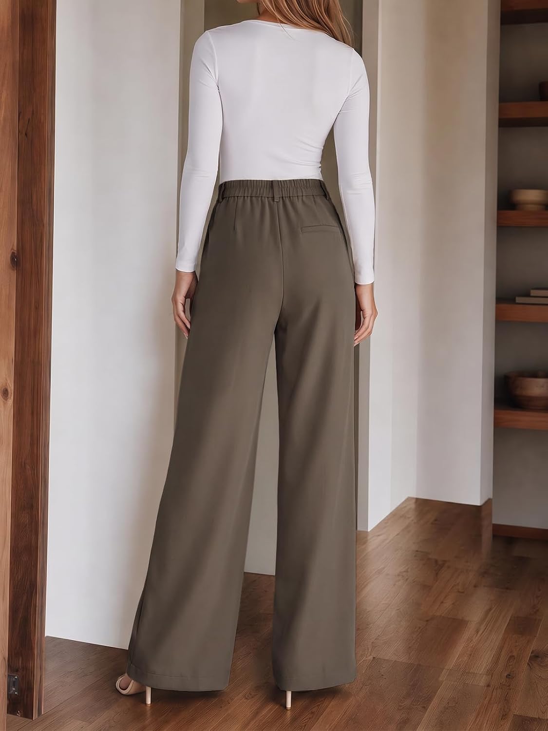 Cicy Bell Womens Wide Leg Dress Pants Business High Waisted Pleated Pants