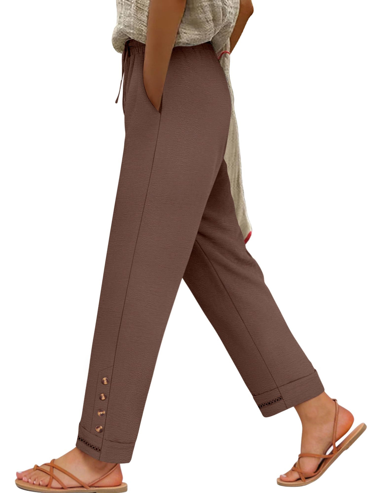 ANRABESS Womens Casual Cropped Pants, Drawstring Elastic Waist Ankle Trousers, Comfy for Lounge Office, Versatile Daily Wear