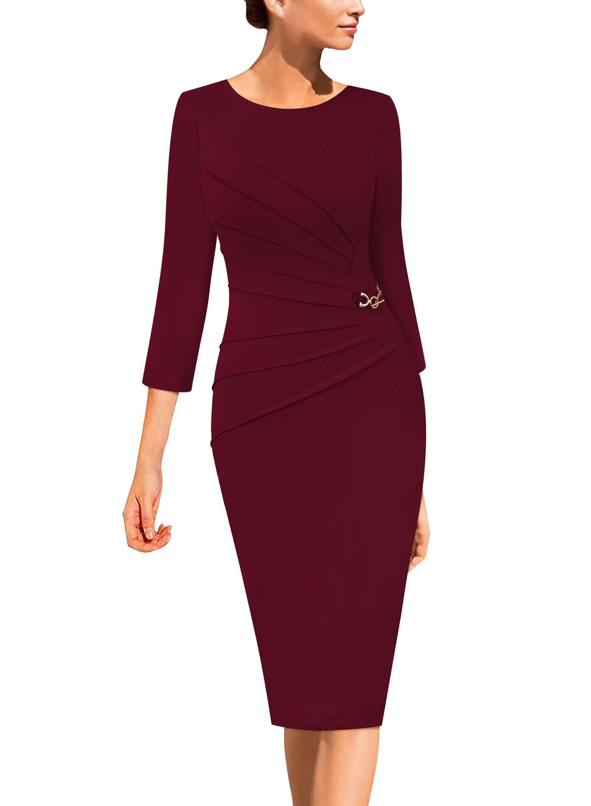 VFSHOW Womens Elegant Ruched Slim Work Office Business Casual Bodycon Dress