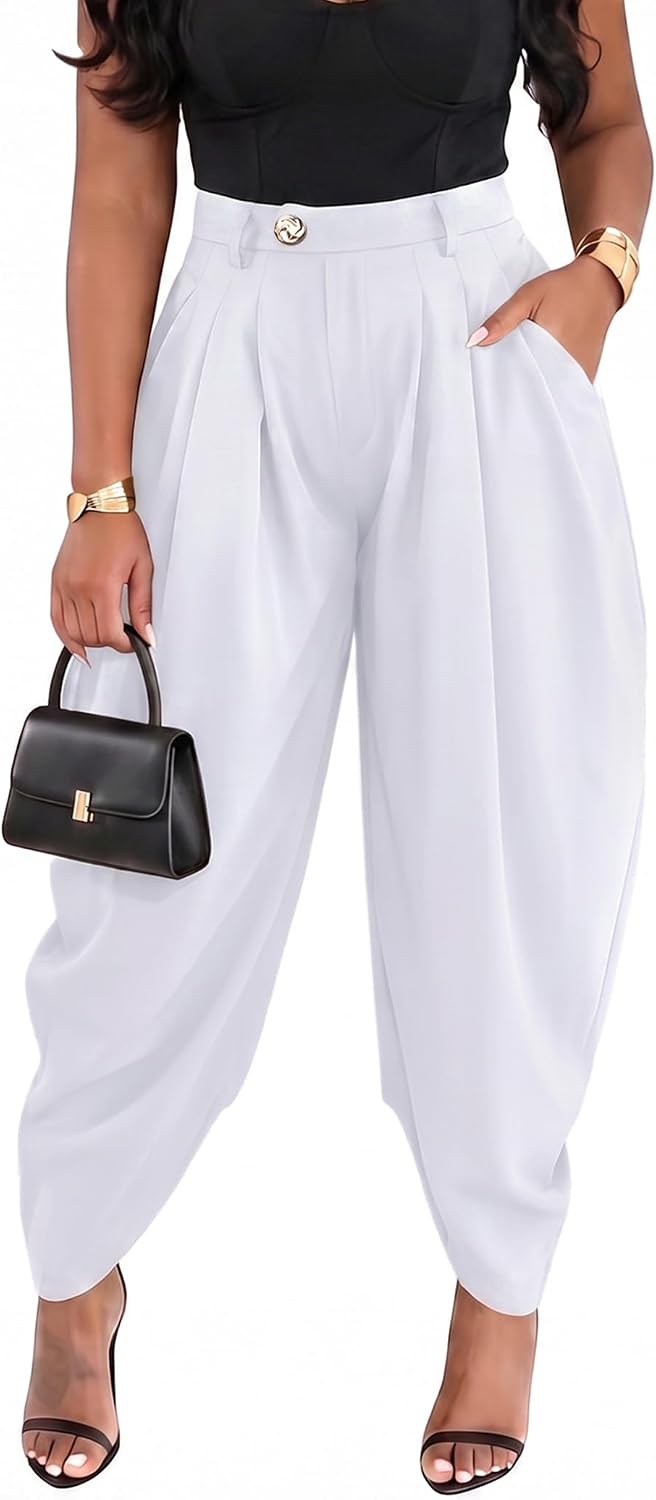 EDITCOZY Women Dress Pants Pleated Business Trouser Pant with Pockets