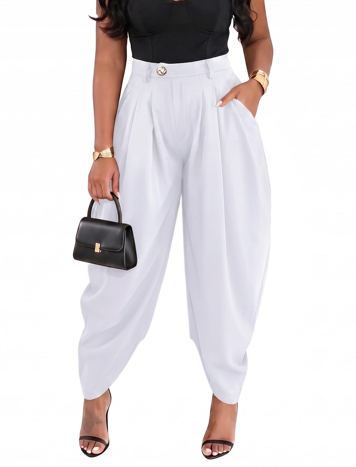 EDITCOZY Women Dress Pants Pleated Business Trouser Pant with Pockets