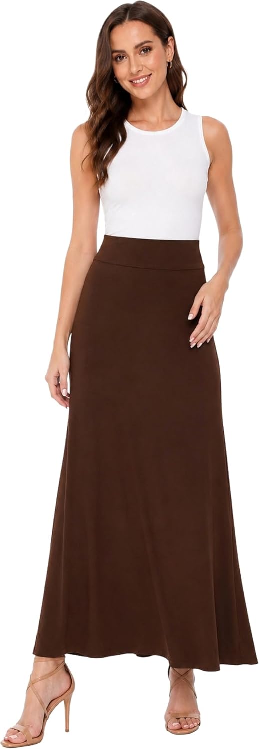 FashionJOA Women's Stretchy Flowy Maxi Skirt with Elastic Waistband for Comfort and Style