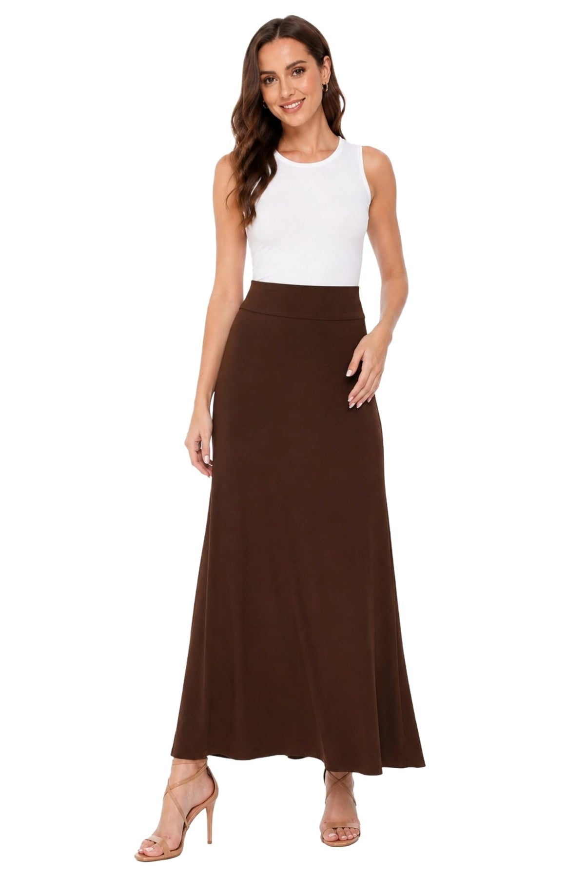 FashionJOA Women's Stretchy Flowy Maxi Skirt with Elastic Waistband for Comfort and Style