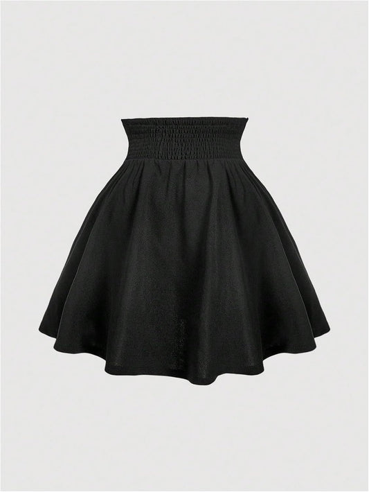 MakeMeChic Women's Plus Size High Waist Skirt Pearl Button A Line Flare Shirred Short Skirts