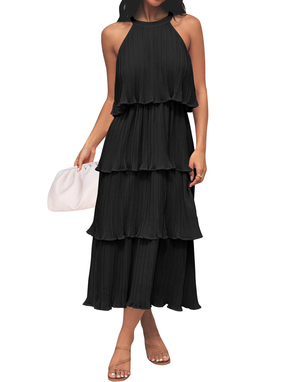 ZESICA Womens Summer Halter Ruffle Wedding Guest Midi Dresses