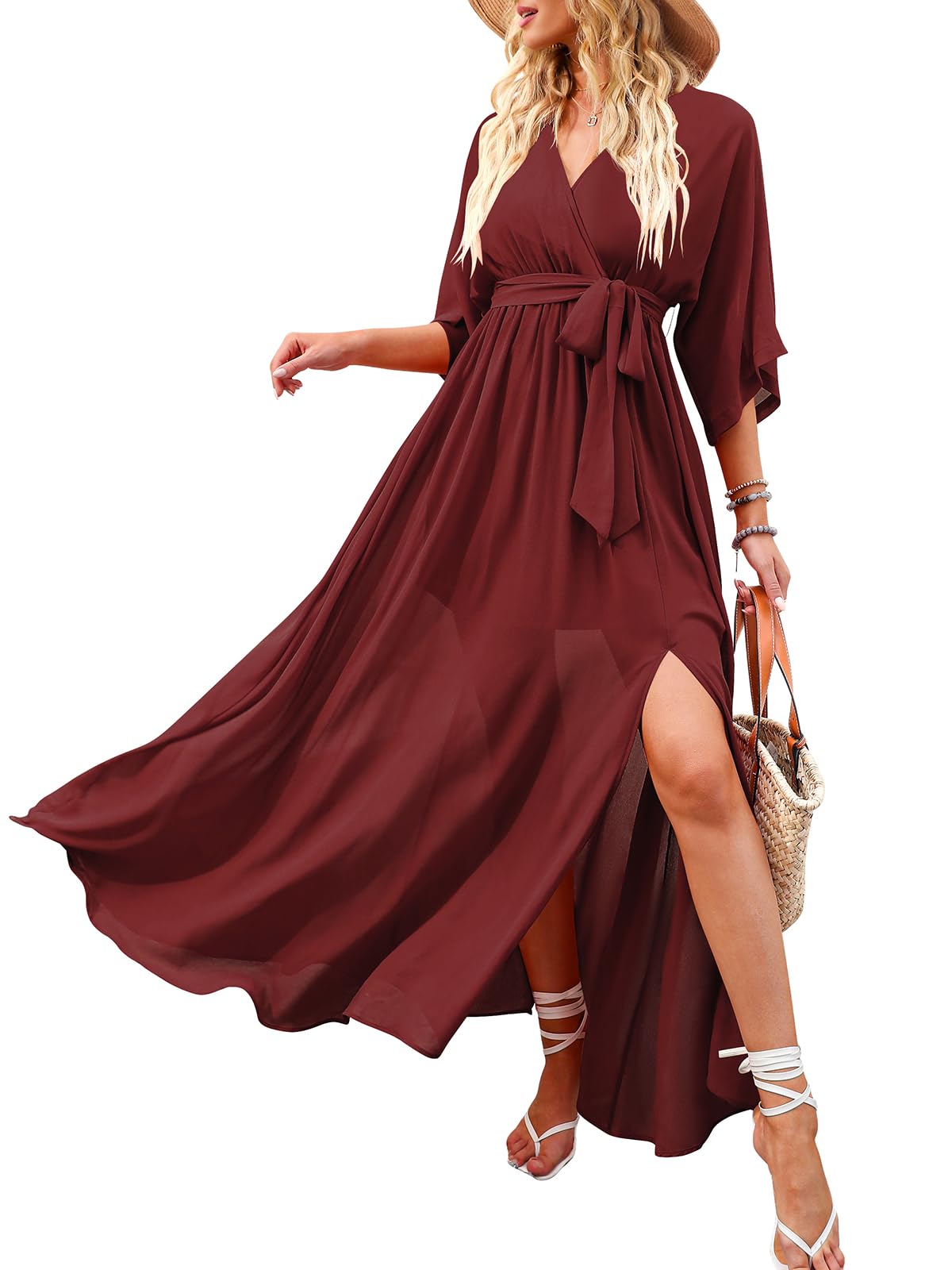 ANRABESS Womens Boho Floral Wedding Guest Maxi Dress