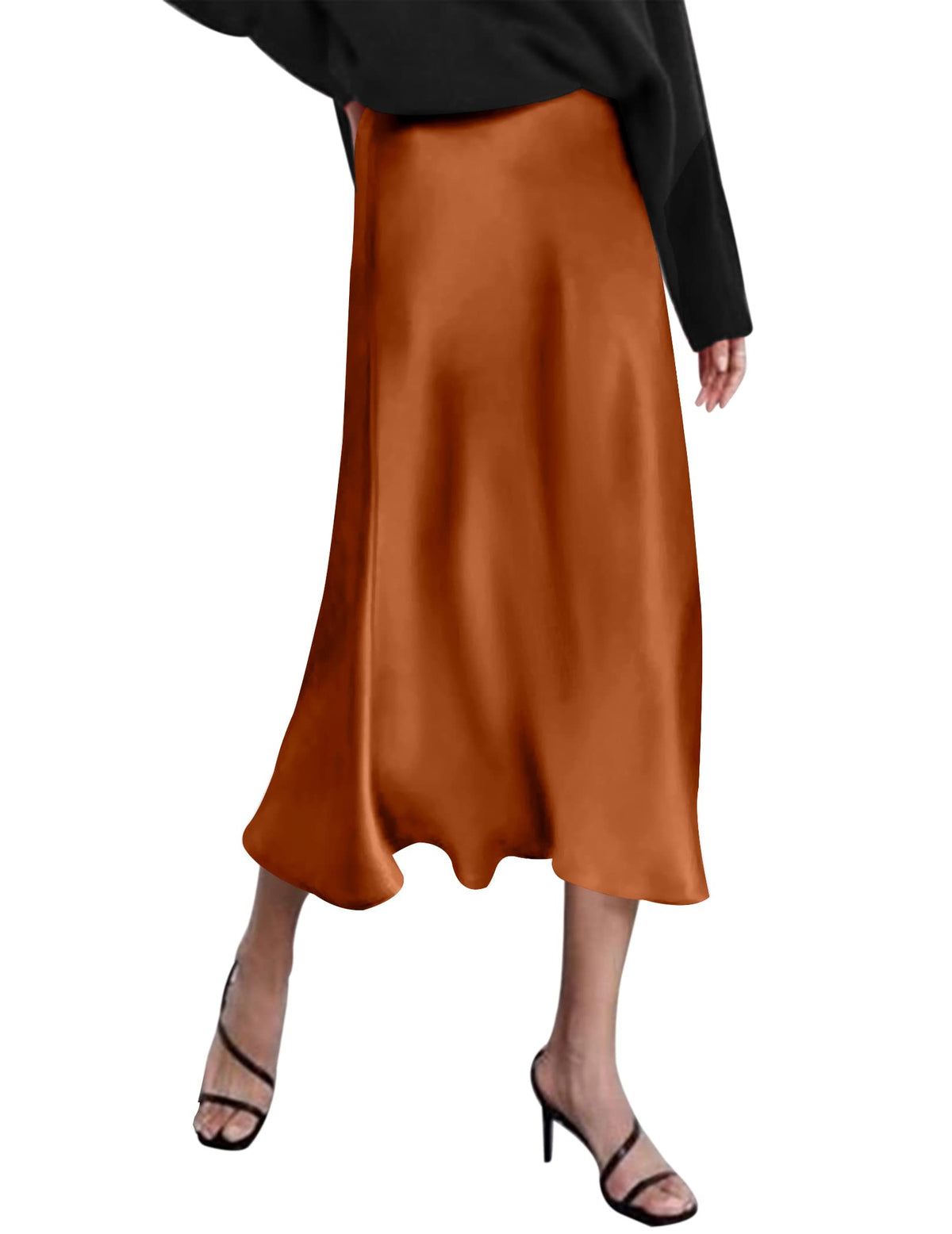 Zeagoo Skirts for Women High Waist Skirt Elegant Midi Skirt Satin