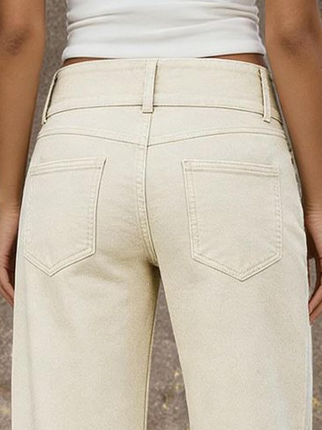 Flamingals Mid Waist Straight Leg Asymmetrical Button Fly Pants for Women